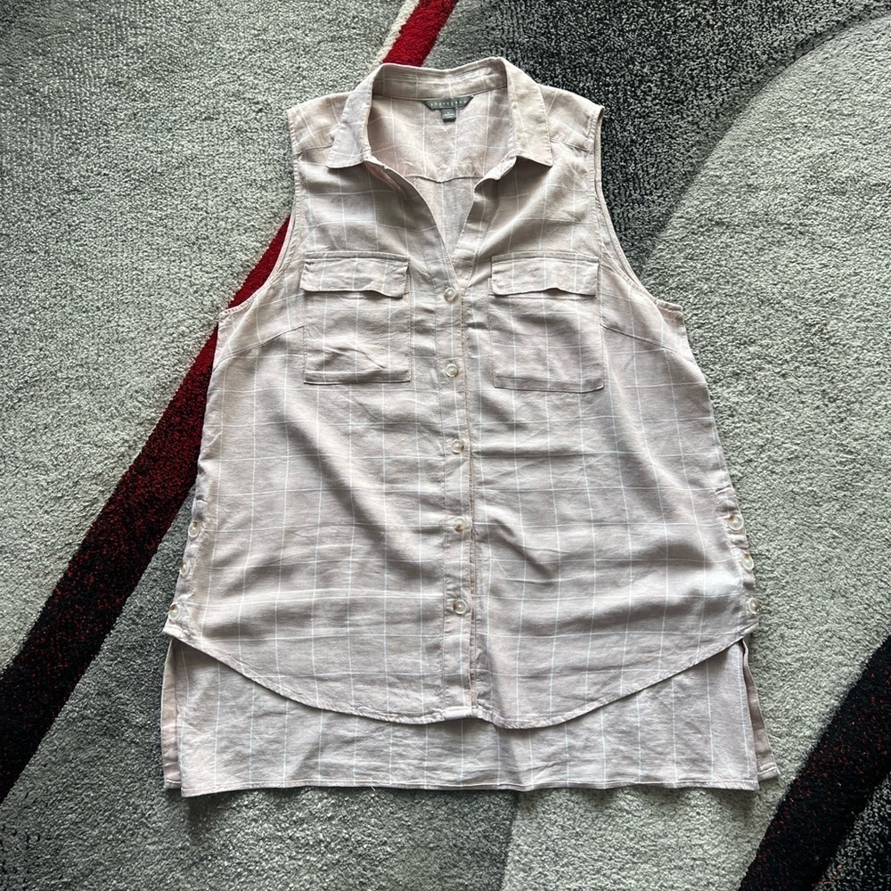 Sharagano Linen Windowpane Shirt Tunic